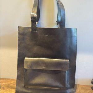 Black Leather Tiger of Sweden Tote Bag